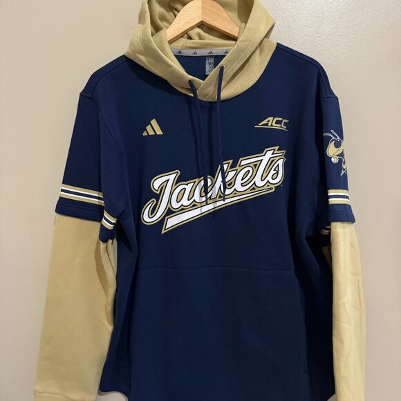 adidas Georgia Tech Yellow Jackets Team Issue Baseball Hoodie IY7412 Men NEW - Picture 1 of 10